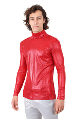 Barabas Wholesale Men's Metallic Design Long Sleeve Shirt 2KT1000 Red