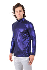 Barabas Wholesale Men's Metallic Shiny Long Sleeve Turtleneck Sweater 2KT1000 Royal