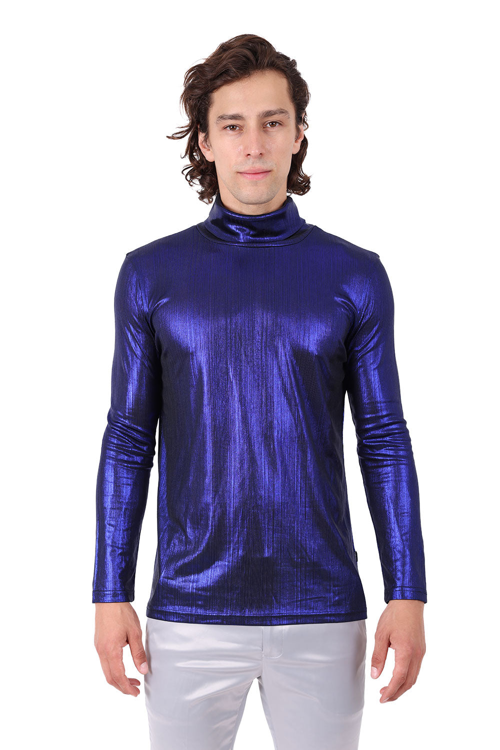 Barabas Wholesale Men's Metallic Design Long Sleeve Shirt 2KT1000 BLue