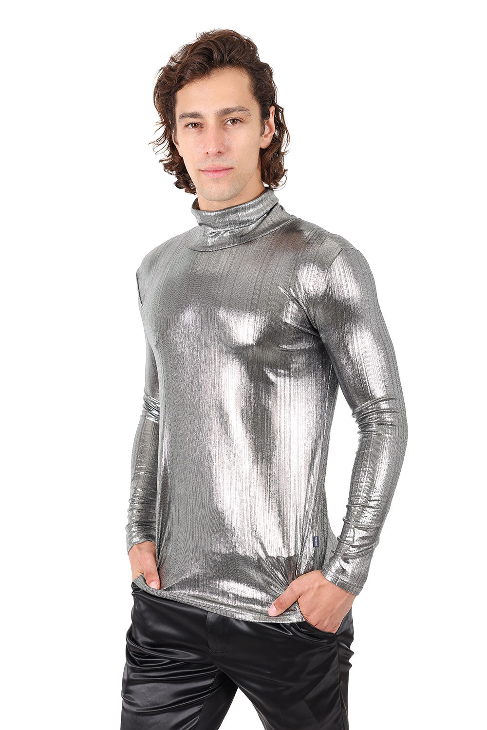 Barabas Wholesale Men's Metallic Design Luxury Long Sleeve Shirt Sweater 2KT1000 Silver