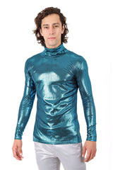 Barabas Wholesale Men's Metallic Shiny Long Sleeve Turtleneck Sweater 2KT1000 Teal