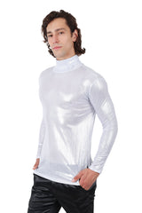 Barabas Wholesale Men's Metallic Shiny Long Sleeve Turtleneck Sweater 2KT1000 White
