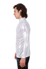 Barabas Wholesale Men's Metallic Shiny Long Sleeve Turtleneck Sweater 2KT1000 White