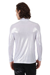 Barabas Wholesale Men's Metallic Shiny Long Sleeve Turtleneck Sweater 2KT1000 White