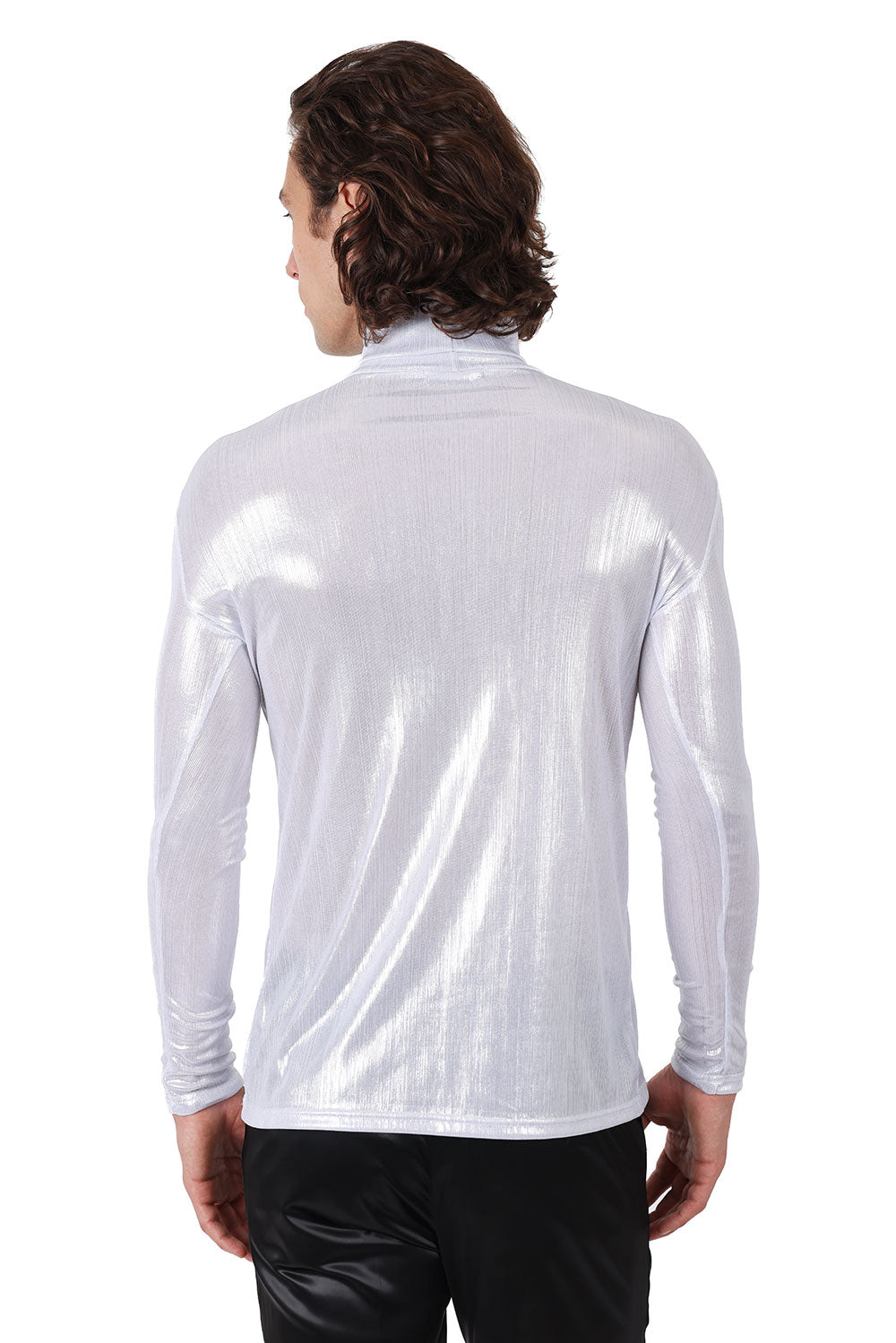 Barabas Wholesale Men's Metallic Shiny Long Sleeve Turtleneck Sweater 2KT1000 White