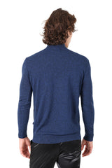 Men's Turtleneck Ribbed Solid Color Mock Turtleneck Sweater 2LS2103 Navy Royal