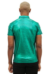 Barabas Men's Snake Luxury Metallic Print Design Polo Shirt 2PP831 Green