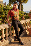 Barabas Men's Printed Tiger Floral Short Sleeve Polo Shirts 2PSP01 Gold Red