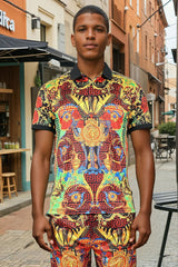 Barabas Men's Medusa Greek Pattern Floral Baroque Polo Shirts 2PSP02 Multi