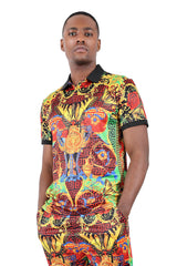 Barabas Men's Medusa Greek Pattern Floral Baroque Polo Shirts 2PSP02 Multi