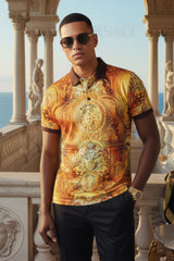 Barabas Men's Golden Medusa Leopard Baroque Polo Shirts 2PSP08 Gold