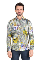 Barabas Wholesale Men's Floral Paisley Rose Printed Long Sleeve Shirts 2SA092SA09 Yellow