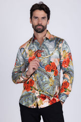 Barabas Wholesale Men's Casual Button Down Gentlemen Yellow Rose Long Sleeve Shirts 2SA09 Tangerine