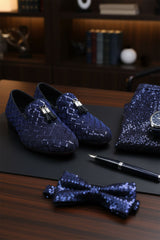 Barabas Wholesale Men's Sequin Design Tassel Slip On Loafer Shoes 2SH3099 Navy