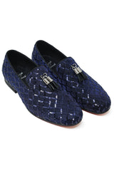 Barabas Wholesale Men's Sequin Design Tassel Slip On Loafer Shoes 2SH3099 Navy