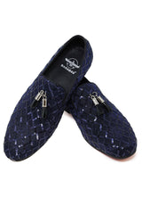 Barabas Wholesale Men's Sequin Design Tassel Slip On Loafer Shoes 2SH3099 Navy