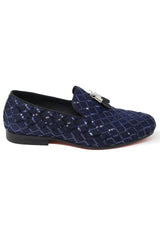 Barabas Wholesale Men's Sequin Design Tassel Slip On Loafer Shoes 2SH3099 Navy