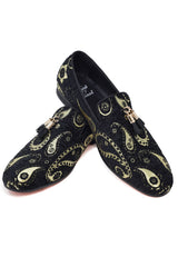 Barabas Wholesale Men's Paisley Design Tassel Slip On Loafer Shoes 2SH3101 Black Gold