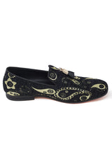 Barabas Wholesale Men's Paisley Design Tassel Slip On Loafer Shoes 2SH3101 Black Gold