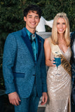 Barabas Wholesale Men's Cheetah Geometric Pattern Peak Lapel Suit 5SU33 Blue