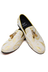 Barabas Wholesale Men's Paisley Design Tassel Slip On Loafer Shoes 2SH3101 White Gold