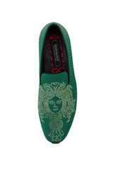 Barabas Wholesale Men's Medusa Rhinestone Jewels Slip On Dress Shoes 2SHR12 Green