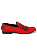 BARABAS Men's Medusa Rhinestone Jewels Slip On Dress Shoes 2SHR12 Red