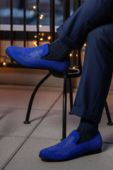Barabas Wholesale Men's Medusa Rhinestone Jewels Slip On Dress Shoes 2SHR12 Royal Blue