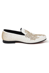 Barabas Wholesale Men's Medusa Rhinestone Jewels Slip On Dress Shoes 2SHR12 White