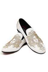 Barabas Wholesale Men's Medusa Rhinestone Jewels Slip On Dress Shoes 2SHR12 White