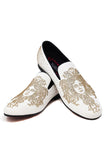 Barabas Wholesale Men's Medusa Rhinestone Jewels Slip On Dress Shoes 2SHR12 White