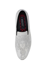 Barabas Wholesale Men's Medusa Rhinestone Jewels Slip On Dress Shoes 2SHR12 White