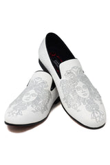 Barabas Wholesale Men's Medusa Rhinestone Jewels Slip On Dress Shoes 2SHR12 White