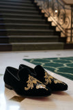 Barabas Wholesale Men's Sequin Velvet Design Slip On Loafer Shoes 2SHR2 Black Black Gold