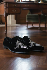 Barabas Wholesale Men's Sequin Velvet Design Slip On Loafer Shoes 2SHR2 Black Black Silver