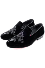 Barabas Wholesale Men's Sequin Velvet Design Slip On Loafer Shoes 2SHR2 Black Black