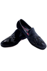 Barabas Wholesale Men's Sequin Velvet Design Slip On Loafer Shoes 2SHR2 Black Black