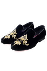 Barabas Wholesale Men's Sequin Velvet Design Slip On Loafer Shoes 2SHR2 Black Gold