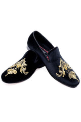Barabas Wholesale Men's Sequin Velvet Design Slip On Loafer Shoes 2SHR2 Black Gold