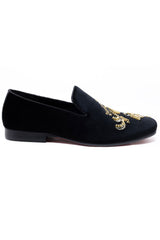 Barabas Wholesale Men's Sequin Velvet Design Slip On Loafer Shoes 2SHR2 Black Gold