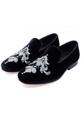 Barabas Wholesale Men's Sequin Velvet Design Slip On Loafer Shoes 2SHR2 Black Silver