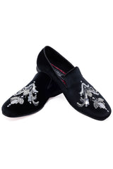 Barabas Wholesale Men's Sequin Velvet Design Slip On Loafer Shoes 2SHR2 Black Silver