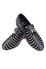 Barabas Wholesale Men's Sequin Design Tassel Slip On Loafer Shoes Black Silver
