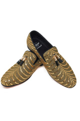 Barabas Wholesale Men's Sequin Design Tassel Slip On Loafer Shoes 2SHR8 Gold