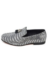 Barabas Wholesale Men's Sequin Design Tassel Slip On Loafer Shoes 2SHR8 Grey Silver