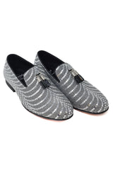Barabas Wholesale Men's Sequin Design Tassel Slip On Loafer Shoes 2SHR8 Gray Silver