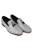 Barabas Wholesale Men's Sequin Design Tassel Slip On Loafer Shoes 2SHR8 White Silver