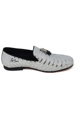 Barabas Wholesale Men's Sequin Design Tassel Slip On Loafer Shoes 2SHR8 White Silver