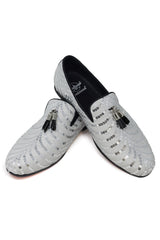 Barabas Wholesale Men's Sequin Design Tassel Slip On Loafer Shoes 2SHR8 White Silver