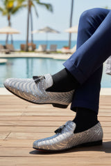 Barabas Wholesale Men's Sequin Design Tassel Slip On Loafer Shoes 2SHR8 White Silver